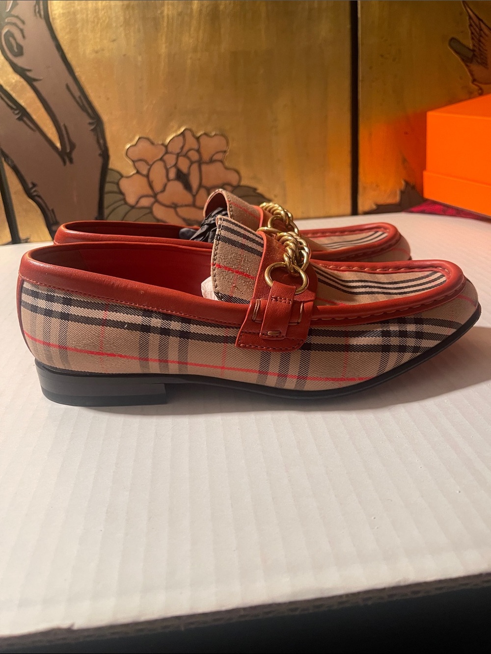 Burberry Plaid Chain-Trim Women's Loafers size 37 - Picture 3 of 7